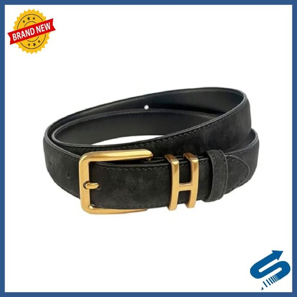 Genuine Suede Leather Belt for Women, 2.8cm Wide, Gold Buckle, Size Fit 24-41 main image 5